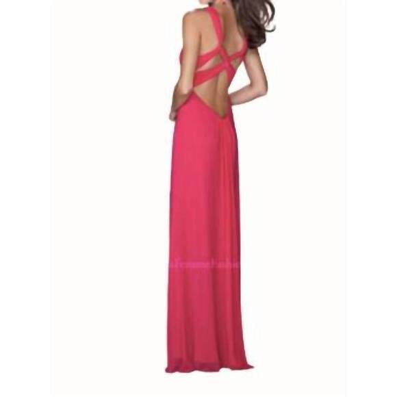 NEW LA FEMME open back dress in deep pink - Picture 2 of 3